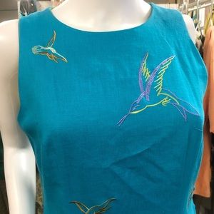 70s Deadstock Linen Hummingbird Dress